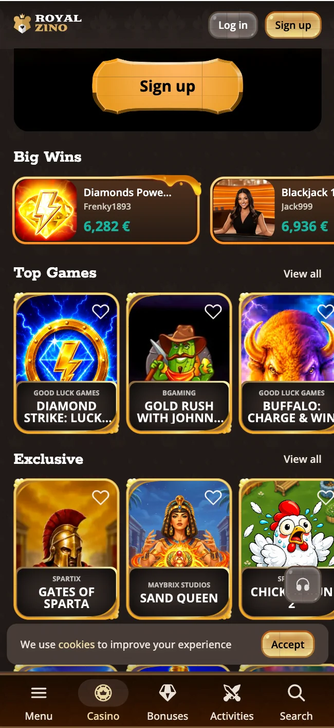 Mit RoyalZino Casino online mobil spielen